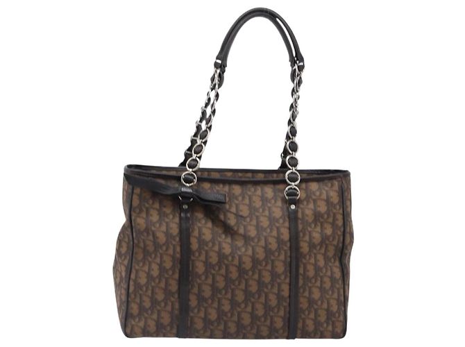 Borsa a catena Christian Dior Trotter Canvas PVC Romantic Brown Silver Auth 201909V Marrone Argento - vista 2