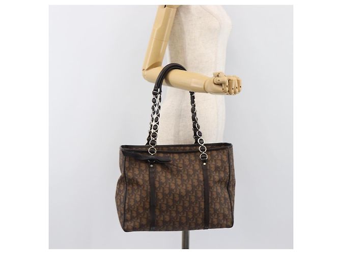 Borsa a catena Christian Dior Trotter Canvas PVC Romantic Brown Silver Auth 201909V Marrone Argento - vista 23