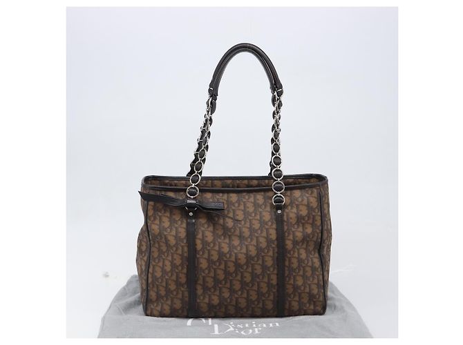 Borsa a catena Christian Dior Trotter Canvas PVC Romantic Brown Silver Auth 201909V Marrone Argento - vista 24