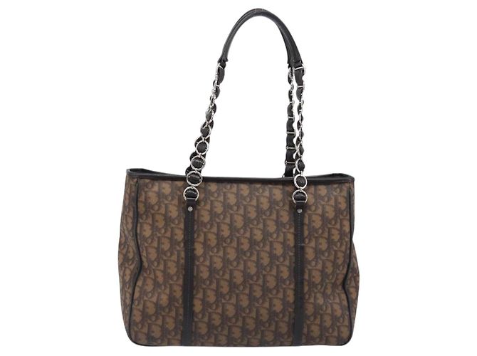 Borsa a catena Christian Dior Trotter Canvas PVC Romantic Brown Silver Auth 201909V Marrone Argento - vista 3