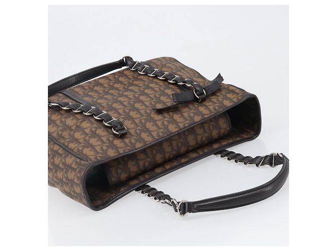 Borsa a catena Christian Dior Trotter Canvas PVC Romantic Brown Silver Auth 201909V Marrone Argento - vista 6