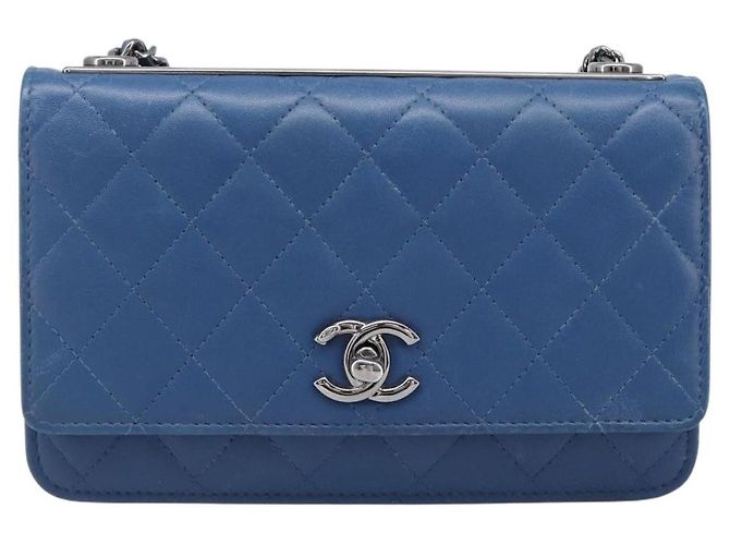 CHANEL Matelasse Trendy CC Chain Wallet Lamb Skin Blue Silver CC Auth 199460SAM Argento - vista 13