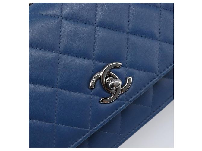CHANEL Matelasse Trendy CC Chain Wallet Lamb Skin Blue Silver CC Auth 199460SAM Argento - vista 18