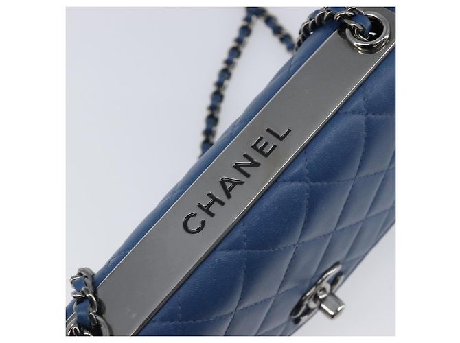 CHANEL Matelasse Trendy CC Chain Wallet Lamb Skin Blue Silver CC Auth 199460SAM Argento - vista 19