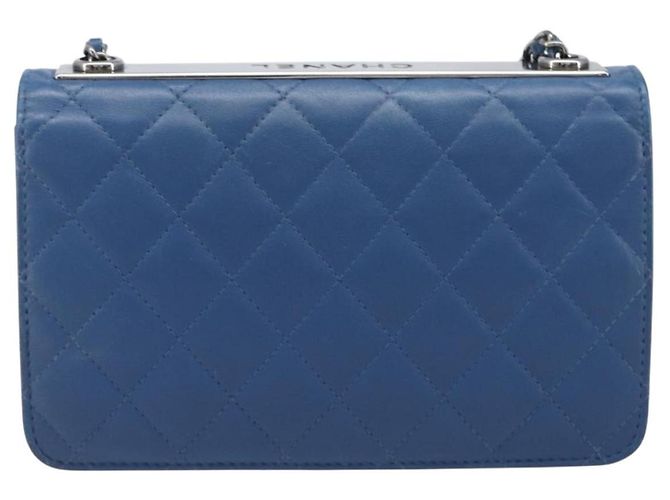 CHANEL Matelasse Trendy CC Chain Wallet Lamb Skin Blue Silver CC Auth 199460SAM Argento - vista 2