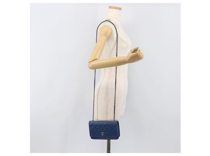 CHANEL Matelasse Trendy CC Chain Wallet Lamb Skin Blue Silver CC Auth 199460SAM Argento - vista 28