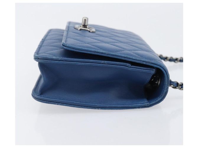 CHANEL Matelasse Trendy CC Chain Wallet Lamb Skin Blue Silver CC Auth 199460SAM Argento - vista 3
