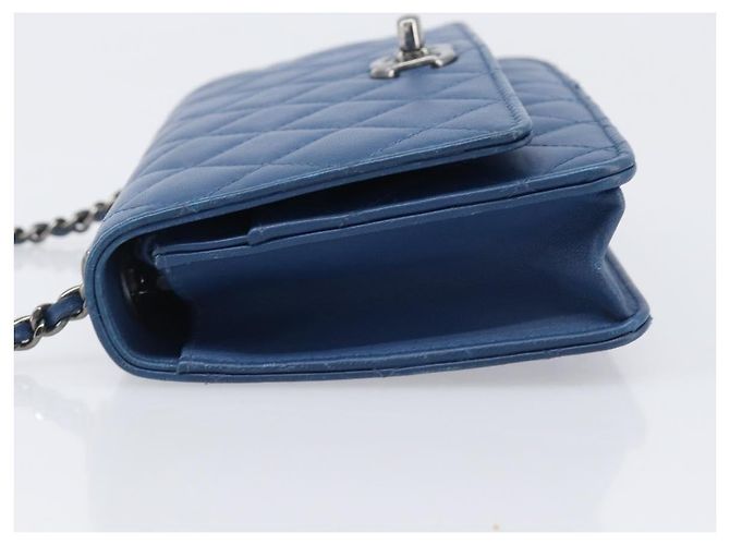 CHANEL Matelasse Trendy CC Chain Wallet Lamb Skin Blue Silver CC Auth 199460SAM Argento - vista 4