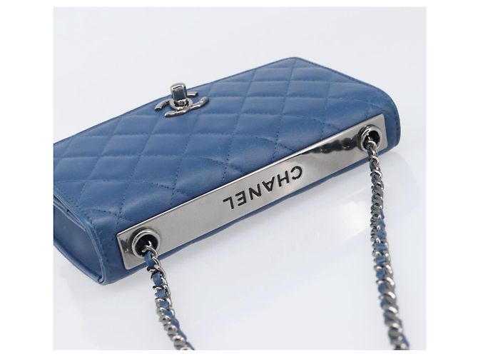 CHANEL Matelasse Trendy CC Chain Wallet Lamb Skin Blue Silver CC Auth 199460SAM Argento - vista 6