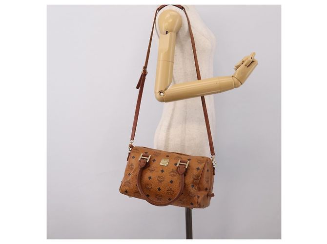 Borsa a mano MCM Vicetos PVC Pelle 2way Marrone Tono Oro Auth 200849 - vista 24