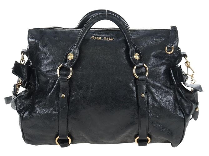 Borsa a mano Miu Miu con fiocco laterale in pelle 2way Nero Oro Auth am12564V D'oro - vista 13