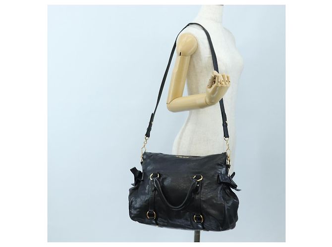 Borsa a mano Miu Miu con fiocco laterale in pelle 2way Nero Oro Auth am12564V D'oro - vista 27