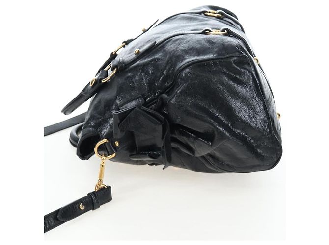 Borsa a mano Miu Miu con fiocco laterale in pelle 2way Nero Oro Auth am12564V D'oro - vista 3
