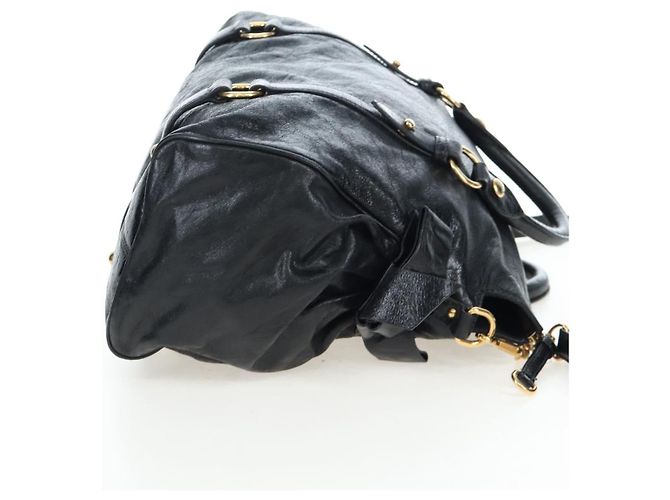 Borsa a mano Miu Miu con fiocco laterale in pelle 2way Nero Oro Auth am12564V D'oro - vista 4