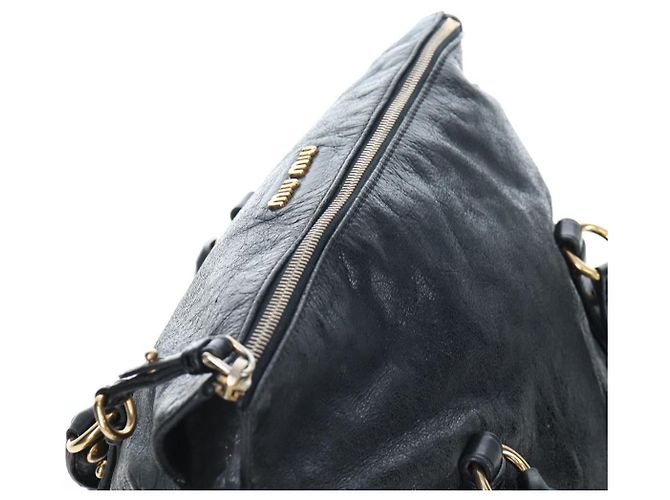 Borsa a mano Miu Miu con fiocco laterale in pelle 2way Nero Oro Auth am12564V D'oro - vista 6