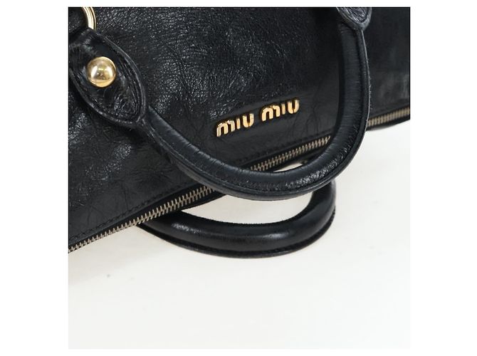 Borsa a mano Miu Miu con fiocco laterale in pelle 2way Nero Oro Auth am12564V D'oro - vista 7