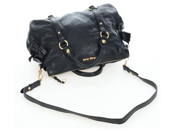 Borsa a mano Miu Miu con fiocco laterale in pelle 2way Nero Oro Auth am12564V D'oro - vista 8