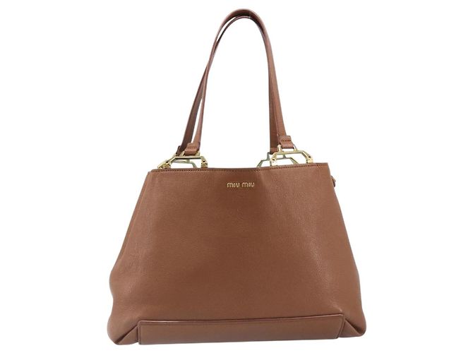 Borsa a mano Miu Miu in pelle marrone tono oro Auth 199360V - vista 13