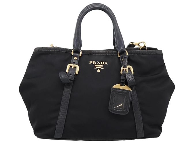 Borsa a Mano PRADA Nylon Pelle 2way Nero Oro Auth 199485A D'oro - vista 13