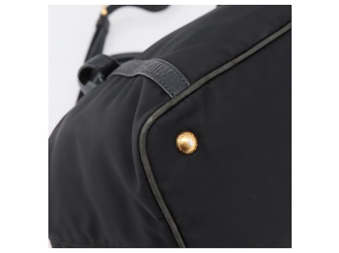 Borsa a Mano PRADA Nylon Pelle 2way Nero Oro Auth 199485A D'oro - vista 16