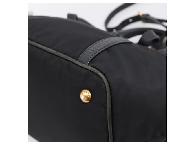 Borsa a Mano PRADA Nylon Pelle 2way Nero Oro Auth 199485A D'oro - vista 17