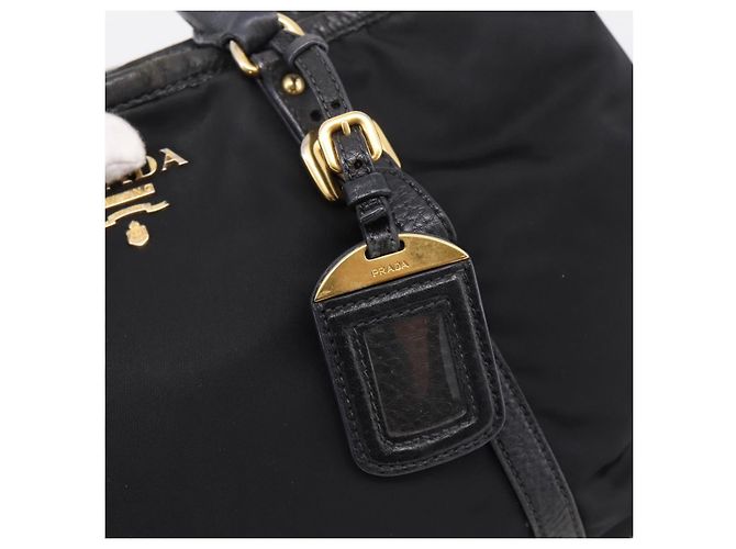 Borsa a Mano PRADA Nylon Pelle 2way Nero Oro Auth 199485A D'oro - vista 18