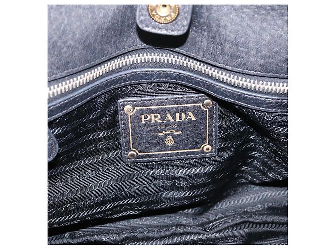 Borsa a Mano PRADA Nylon Pelle 2way Nero Oro Auth 199485A D'oro - vista 19