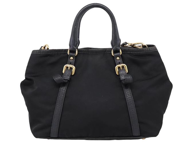Borsa a Mano PRADA Nylon Pelle 2way Nero Oro Auth 199485A D'oro - vista 2