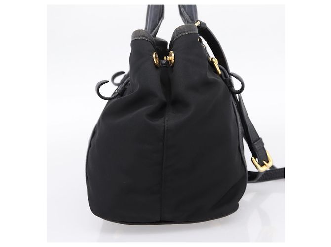 Borsa a Mano PRADA Nylon Pelle 2way Nero Oro Auth 199485A D'oro - vista 3