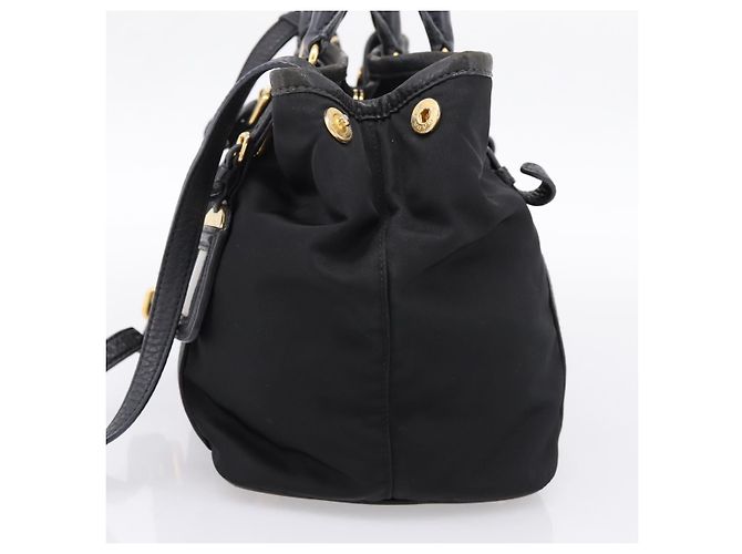 Borsa a Mano PRADA Nylon Pelle 2way Nero Oro Auth 199485A D'oro - vista 4