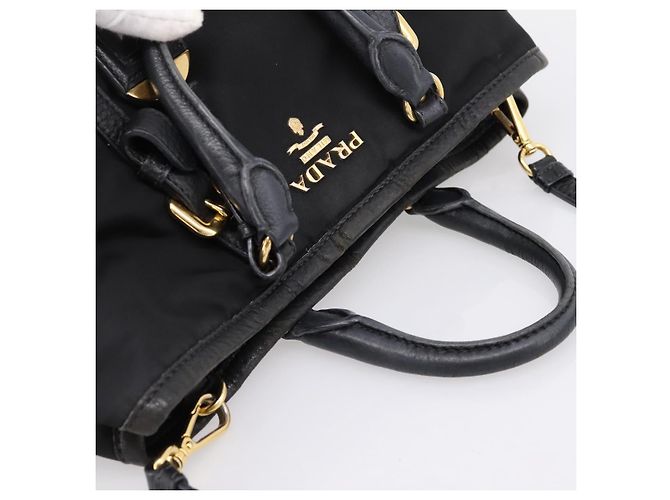 Borsa a Mano PRADA Nylon Pelle 2way Nero Oro Auth 199485A D'oro - vista 6