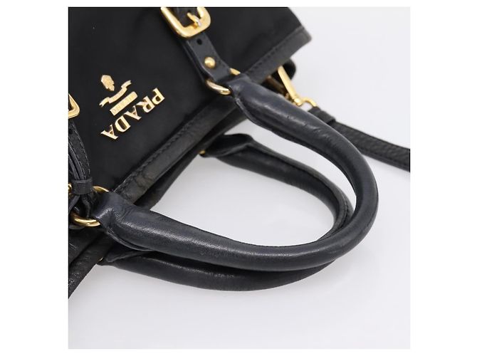 Borsa a Mano PRADA Nylon Pelle 2way Nero Oro Auth 199485A D'oro - vista 7