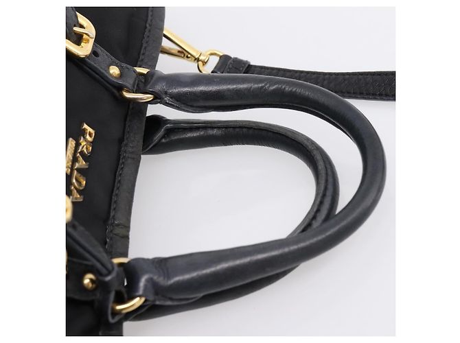 Borsa a Mano PRADA Nylon Pelle 2way Nero Oro Auth 199485A D'oro - vista 8