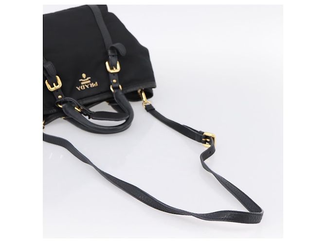 Borsa a Mano PRADA Nylon Pelle 2way Nero Oro Auth 199485A D'oro - vista 9