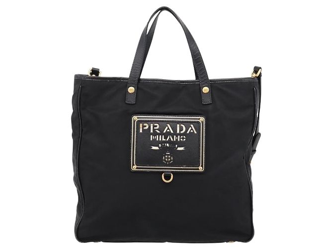 Borsa a Mano PRADA Nylon 2way Nero Tono Oro Auth 202114 - vista 13