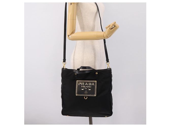 Borsa a Mano PRADA Nylon 2way Nero Tono Oro Auth 202114 - vista 23