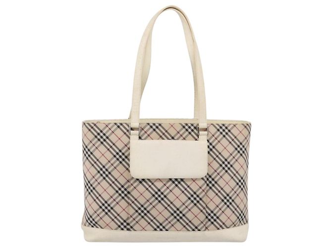 Borsa Tote BURBERRY Nova Check Canvas Ivory Silver Auth 201961 Argento Crudo - vista 13