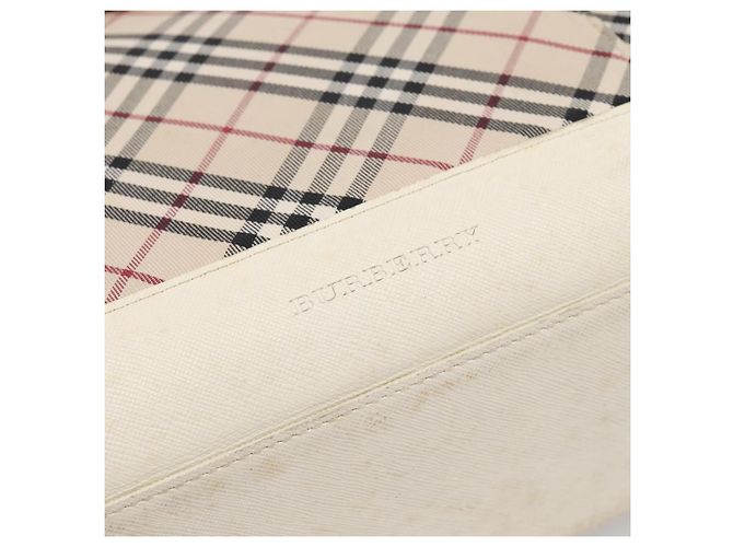 Borsa Tote BURBERRY Nova Check Canvas Ivory Silver Auth 201961 Argento Crudo - vista 18