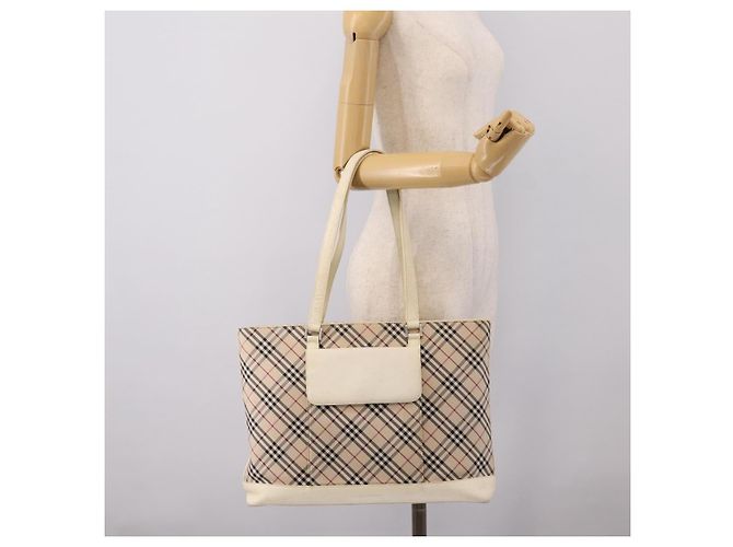 Borsa Tote BURBERRY Nova Check Canvas Ivory Silver Auth 201961 Argento Crudo - vista 27
