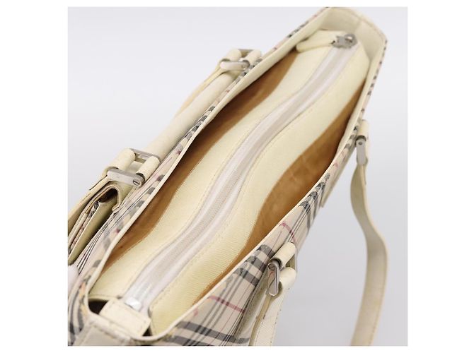 Borsa Tote BURBERRY Nova Check Canvas Ivory Silver Auth 201961 Argento Crudo - vista 6
