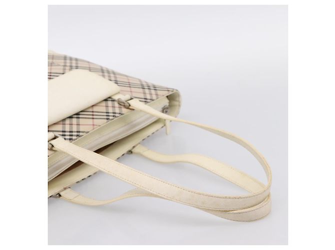 Borsa Tote BURBERRY Nova Check Canvas Ivory Silver Auth 201961 Argento Crudo - vista 7