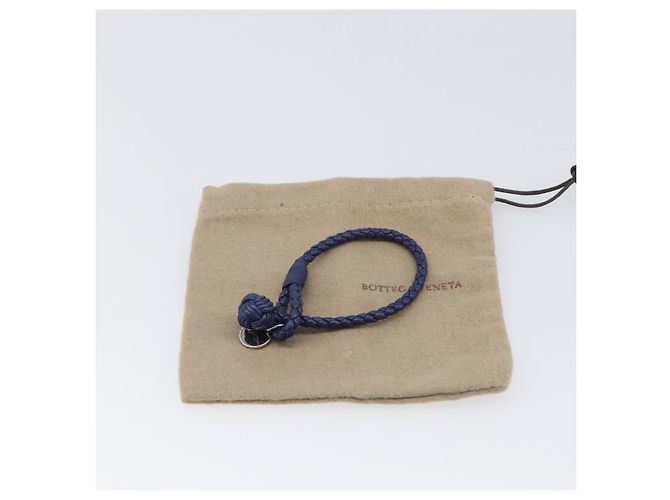 Bracciale BOTTEGA VENETA INTRECCIATO in pelle Navy Argento Auth BA15456V Blu navy - vista 10