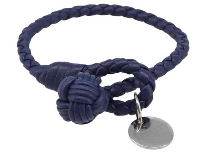 Bracciale BOTTEGA VENETA INTRECCIATO in pelle Navy Argento Auth BA15456V Blu navy - vista 2