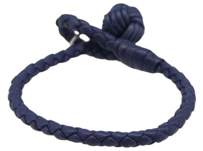 Bracciale BOTTEGA VENETA INTRECCIATO in pelle Navy Argento Auth BA15456V Blu navy - vista 3