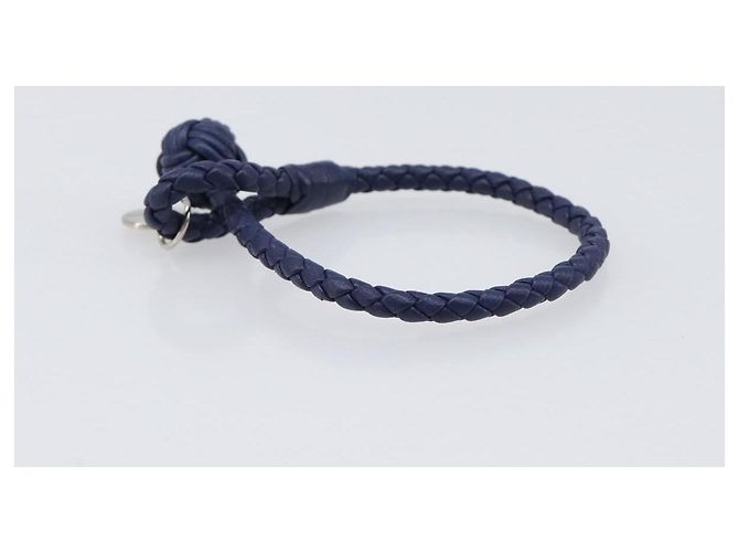 Bracciale BOTTEGA VENETA INTRECCIATO in pelle Navy Argento Auth BA15456V Blu navy - vista 4
