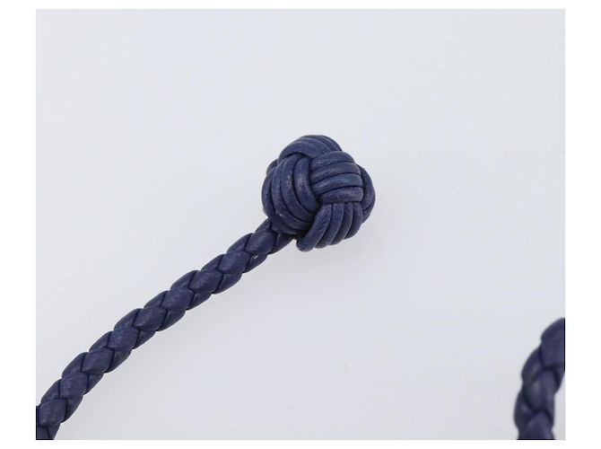 Bracciale BOTTEGA VENETA INTRECCIATO in pelle Navy Argento Auth BA15456V Blu navy - vista 7