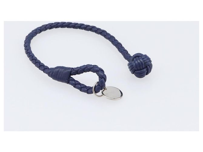 Bracciale BOTTEGA VENETA INTRECCIATO in pelle Navy Argento Auth BA15456V Blu navy - vista 9