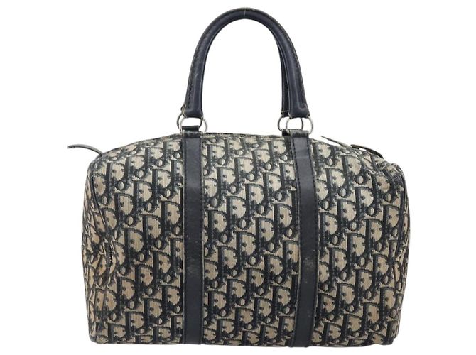 Borsa Boston Christian Dior Trotter Canvas Navy Silver Auth 199424 Argento Blu navy - vista 3