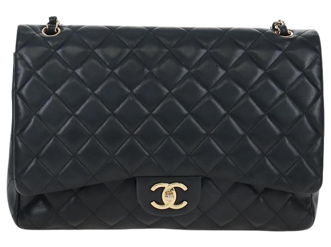 Borsa a tracolla con catena CHANEL Matelasse 34 Double Flap in pelle d'agnello Auth yk20879SAM Nero - vista 13