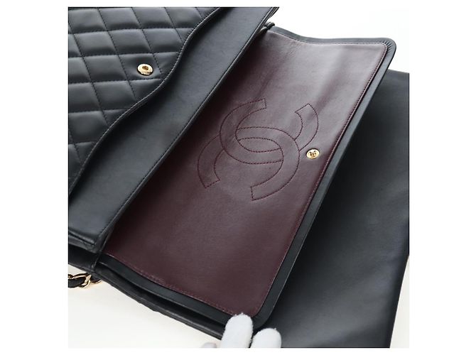Borsa a tracolla con catena CHANEL Matelasse 34 Double Flap in pelle d'agnello Auth yk20879SAM Nero - vista 23